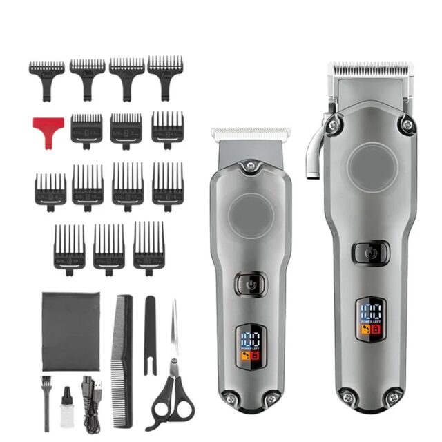 Professional Hair Clipper and Trimmer Set 2 PCS - Dual Machines with Guide Combs, Barber Accessories, and USB Charging
