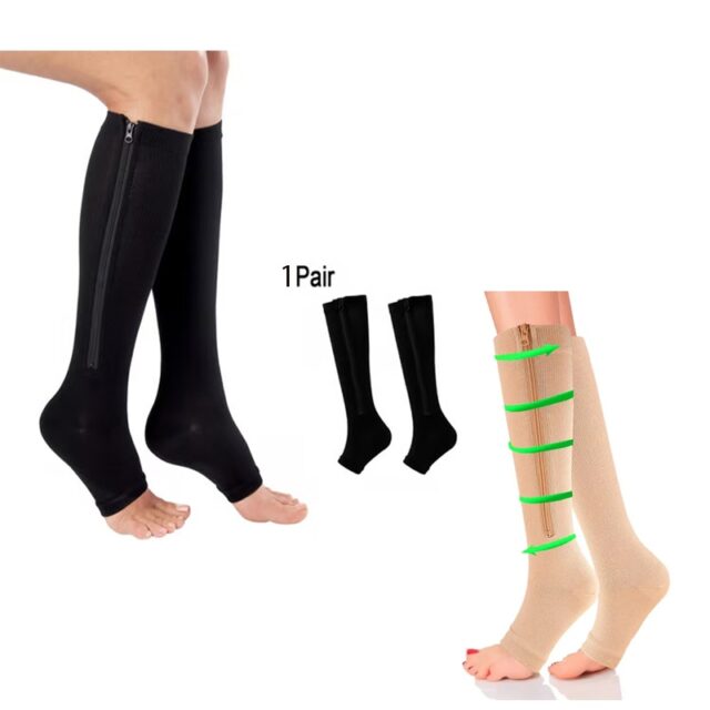 Zippered Compression Socks for Improved Circulation and Swelling Relief