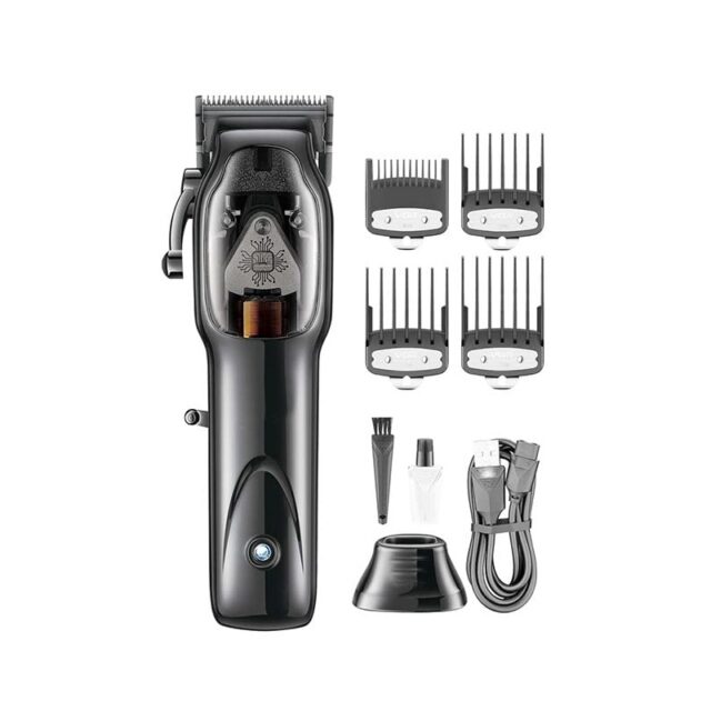 Professional Cordless Hair Clipper, Shaver, Charging Base, Taper Lever, Men Hair Trimmer