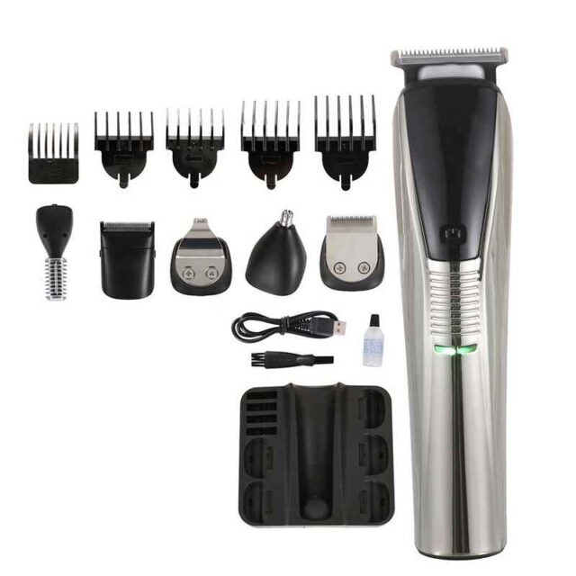 Rechargeabke Professional Grooming Kit with 6 Interchangeable Heads, All-in-One Grooming Kit for Beard, Body, and Nose Care