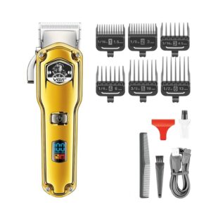 Precision Professional Hair Clipper with Stainless Steel Blades, Taper Lever, 1200mAh Lithium Battery, USB Charging, 150 Minutes Operation – Includes 6 Guide Combs, Oil, Cleaning Brush & Hair Comb