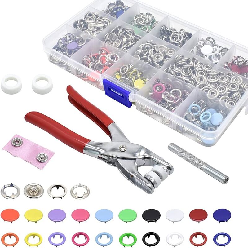 Hand Press Ring Snap Pliers Tool Kit – 200pcs 10 Colors 9.5mm Snap Buttons
