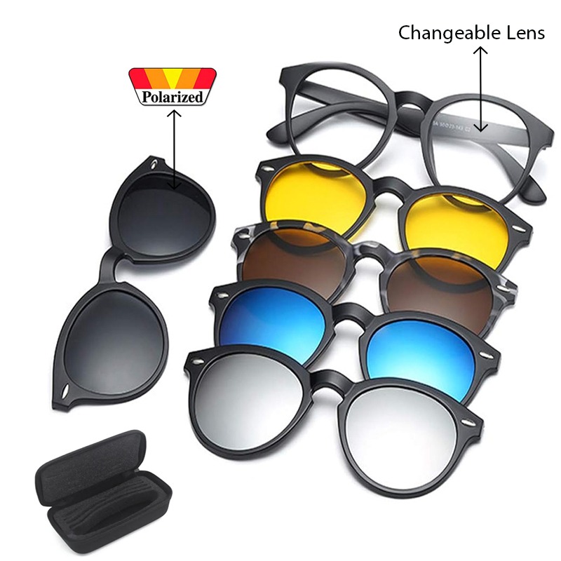 6in1 Magnetic Set Sunglasses Auto Optical Frame Polarized Magnet Clip on Sunglasses