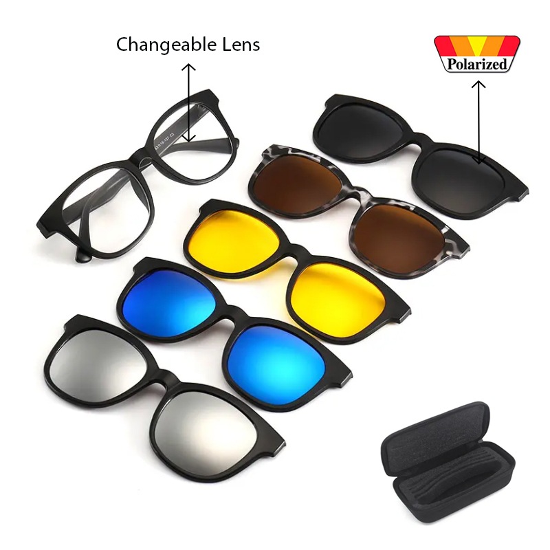 6in1 Magnetic Set Sunglasses Auto Optical Frame Polarized Magnet Clip on Sunglasses