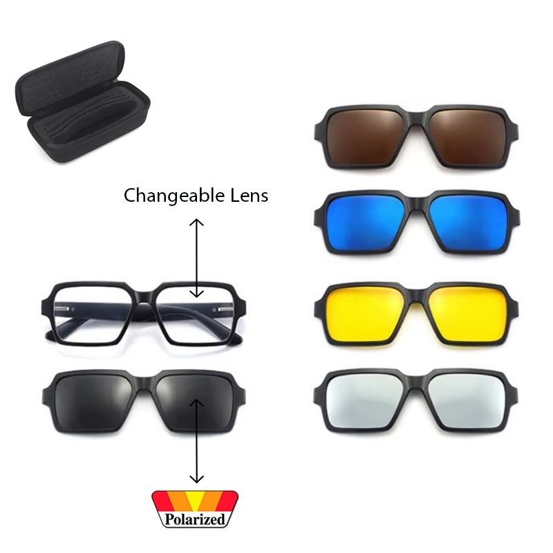 6in1 Magnetic Set Sunglasses Auto Optical Frame Polarized Magnet Clip on Sunglasses