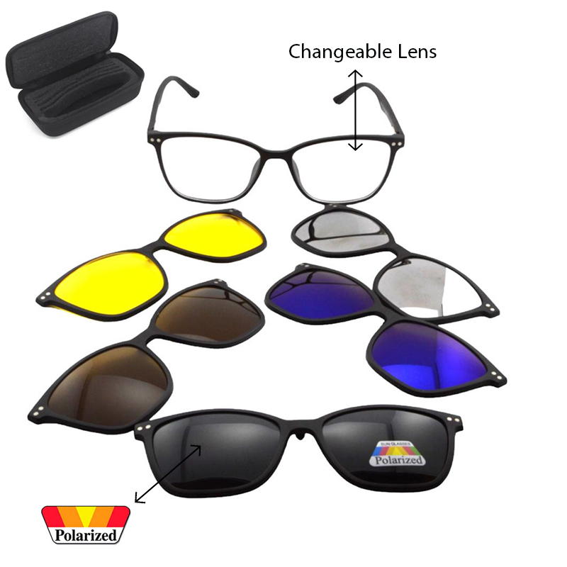 6in1 Magnetic Set Sunglasses Auto Optical Frame Polarized Magnet Clip on Sunglasses