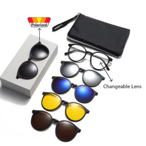 6in1 Magnetic Set Sunglasses Auto Optical Frame Polarized Magnet Clip on Sunglasses