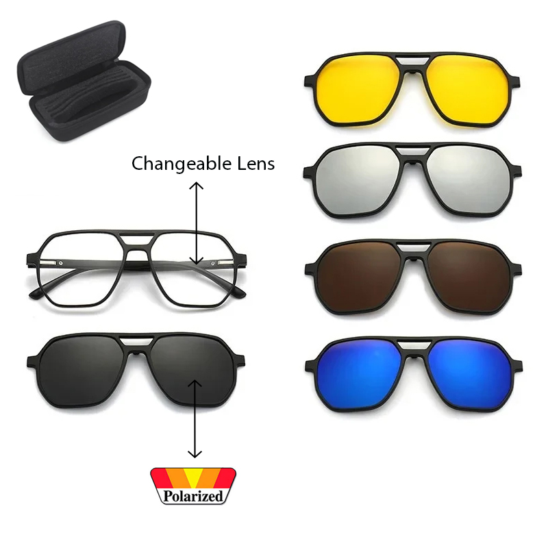 6in1 Magnetic Set Sunglasses Auto Optical Frame Polarized Magnet Clip on Sunglasses