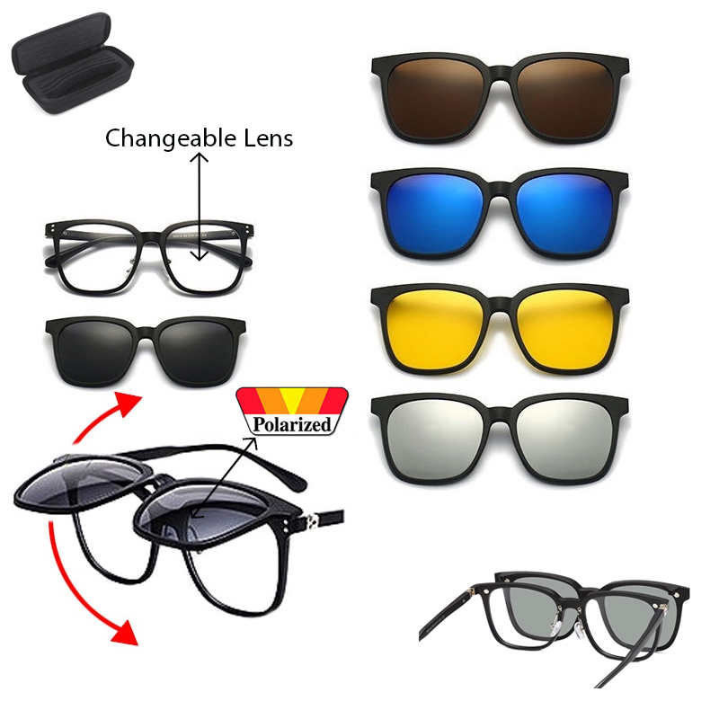 6in1 Magnetic Set Sunglasses Auto Optical Frame Polarized Magnet Clip on Sunglasses