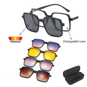 6in1 Magnetic Set Sunglasses Auto Optical Frame Polarized Magnet Clip on Sunglasses