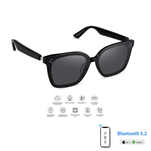 Unisex Smart Bluetooth Sunglasses with UV400 Protection, Built-In Audio for Music & Calls