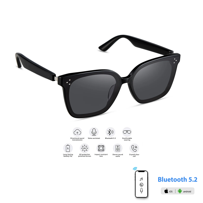 Unisex Smart Bluetooth Sunglasses with UV400 Protection, Built-In Audio for Music & Calls