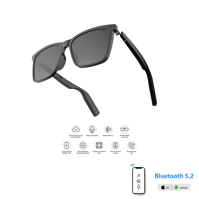 Unisex Smart Bluetooth Sunglasses with UV400 Protection, Built-In Audio for Music & Calls