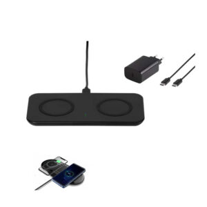 Dual Wireless Fast Charger Pad with Wall Adapter & 1.5m Cable