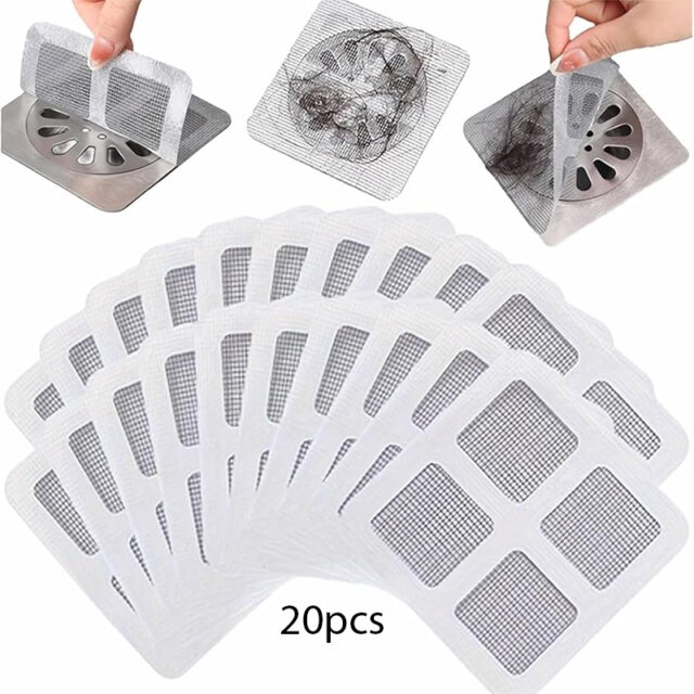 Peel & Stick Floor Drain Filter Screens – 20-Pack Fine Mesh Hair Catchers (10x10 cm)