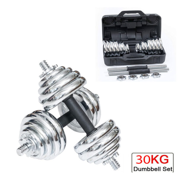 Adjustable 30kg Cast Iron Dumbbell Set – Anti-Rust Coated, Compact Storage Box Included