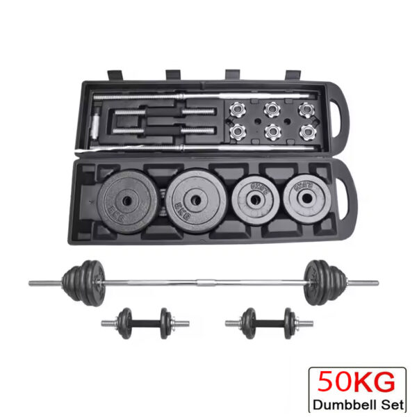 Adjustable 50kg Cast Iron Dumbbell Set – Anti-Rust Coated, Compact Storage Box Included