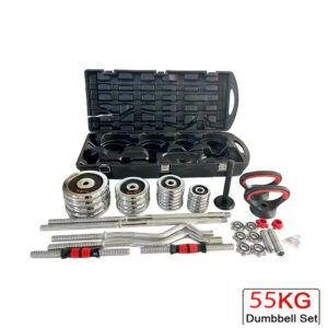 Adjustable 55kg Cast Iron Dumbbell Set – Anti-Rust Coated, Compact Storage Box Included