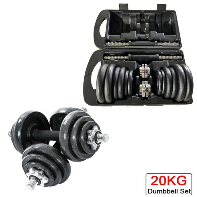 Adjustable 20kg Cast Iron Dumbbell Set – Anti-Rust Coated, Compact Storage Box Included