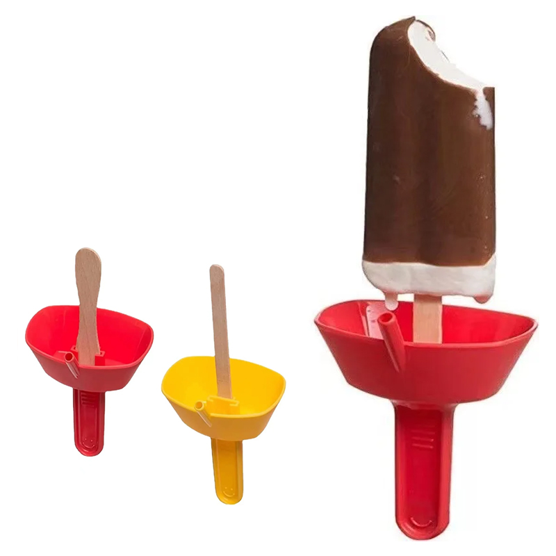 Plastic Ice Cream Bar Holder with Built-In Straw – Mess-Free Design for Melted Treats