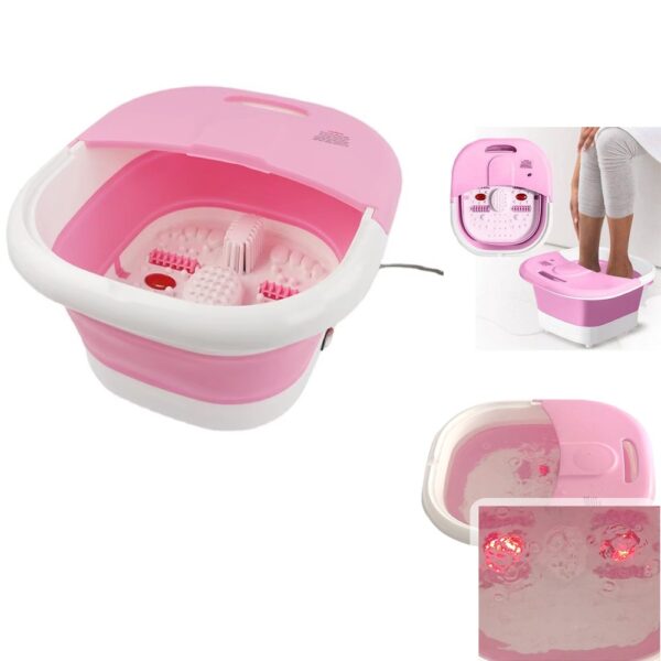 Folding Electric Foot Spa with Heat, Magnetic Therapy, Massage Rollers & Red Light – 500W Collapsible Foot Bath Massage