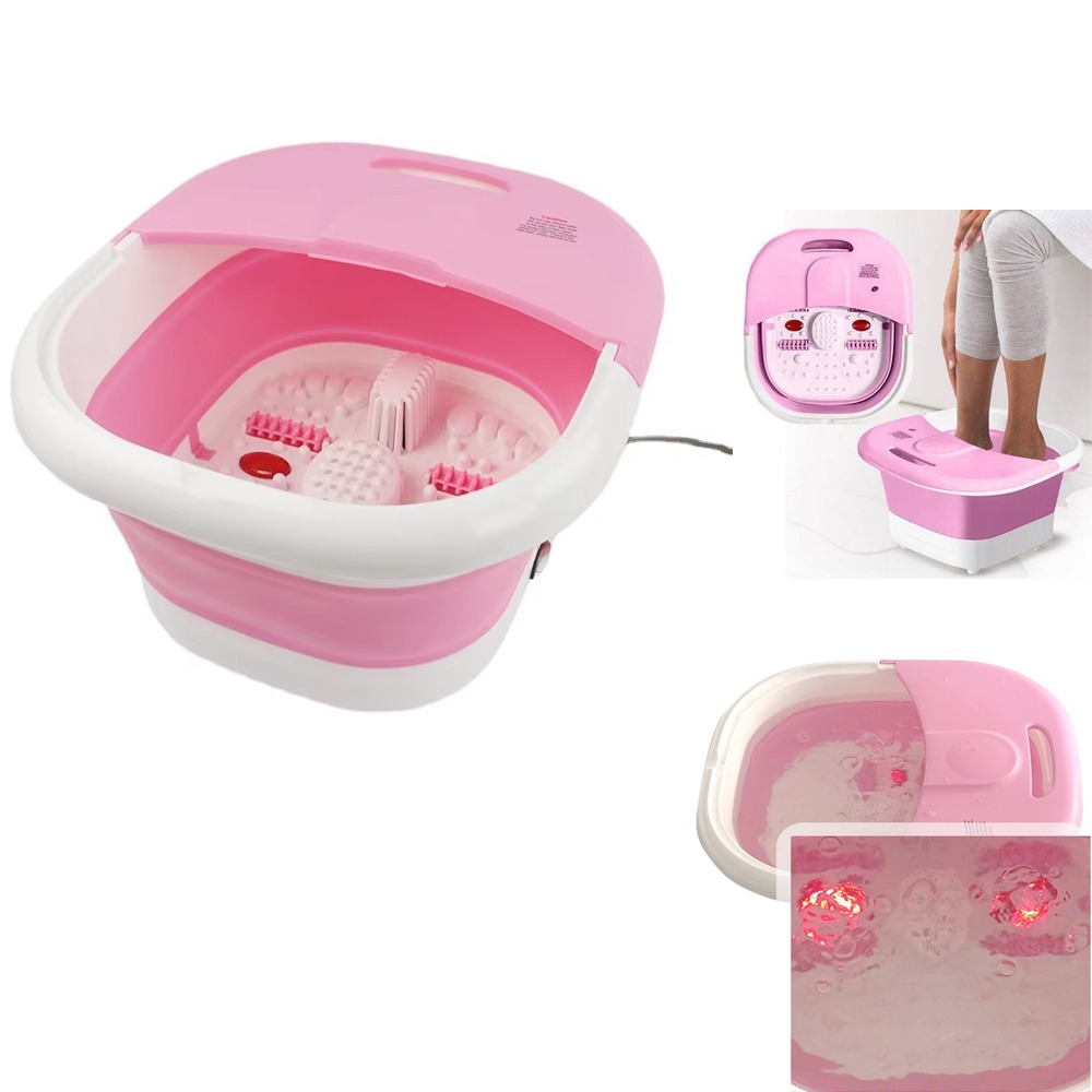 Folding Electric Foot Spa with Heat, Magnetic Therapy, Massage Rollers & Red Light – 500W Collapsible Foot Bath Massage