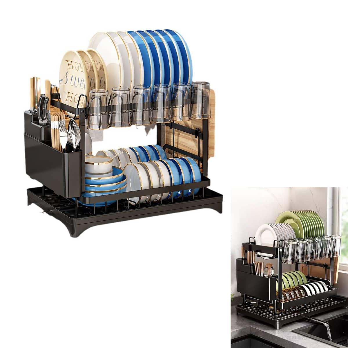 Stainless Steel Dish Drying Rack with Drainage System – All-in-One Organizer