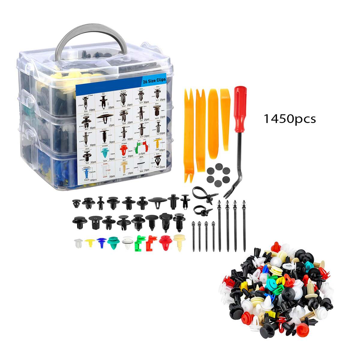 1450-Piece Universal Car Retainer Clips & Auto Fastener Assortment Kit – Plastic Door Panel, Fender, Bumper & Trim Fixing Set with Storage Organizer Box