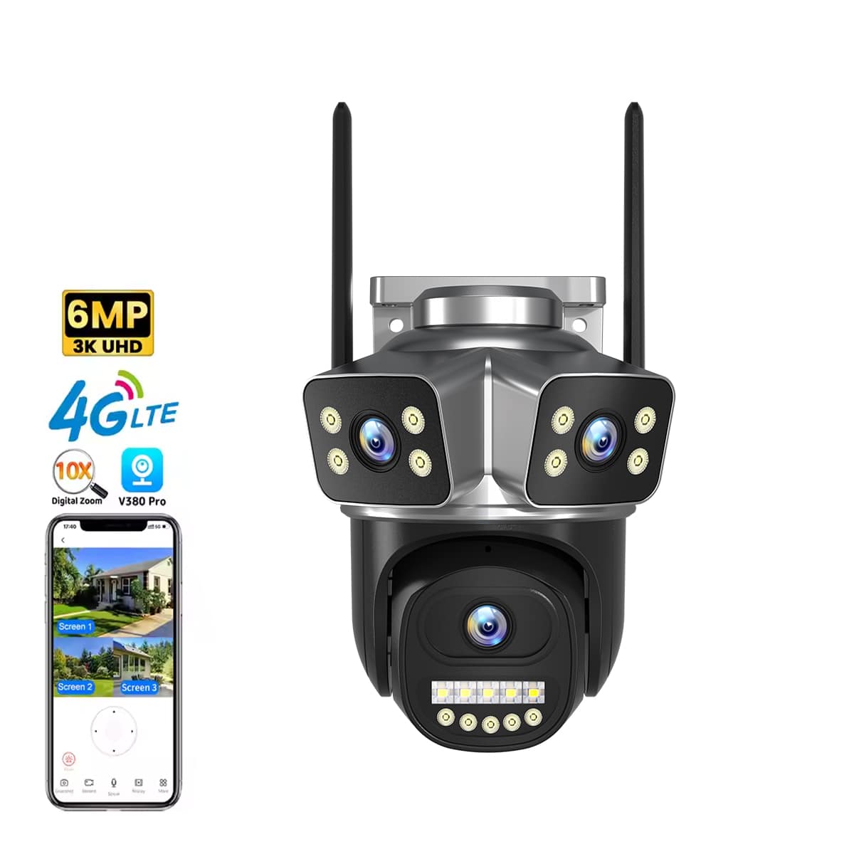4G LTE Outdoor PTZ Dual-Lens CCTV Camera – Waterproof Wireless Surveillance Camera with SIM Card Support, Night Vision, Motion Detection, Full HD, IP66 Security Cam