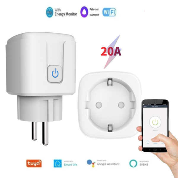 20A Smart WiFi & Bluetooth Socket with Power Monitoring and Timer – App & Manual Control EU Plug