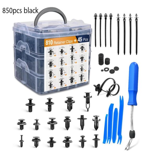 850 Pcs Universal Auto Push Retainer Clips Kit for Car Body, Door Trim, Fender & Bumper Panel – Plastic Fastener Assortment Set