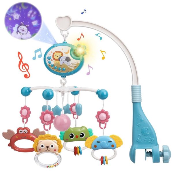 Baby Crib Mobile with Music, Light & Projector – Rotating Hanging Rattles Toy with Timer Function for Newborns & Babies 0-24 Months