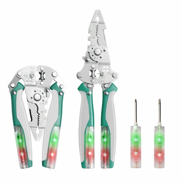 Multi-Functional Electrician Wire Stripper & Crimping Pliers with Voltage Tester Screwdrivers – Heavy Duty Cable Cutter Tool
