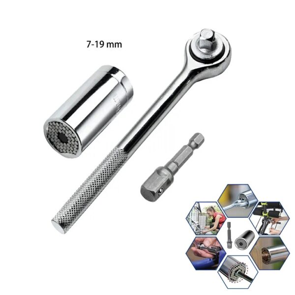3 Pcs Universal Socket Wrench Set 7-19mm – Magical Grip Multi-Function Ratchet Socket Adapter with Power Drill Converter