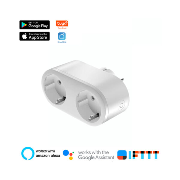 Smart WiFi Wall Socket 220V with Power Monitoring – Dual AC Outlets Remote Control Timer Plug for Smart Home Automation